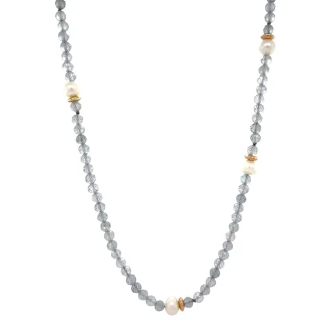Vintage Labradorite with Pearl 14K Gold Necklace