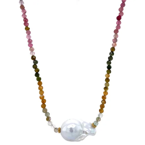Vintage Tourmaline 14K Gold Necklace with Pearl