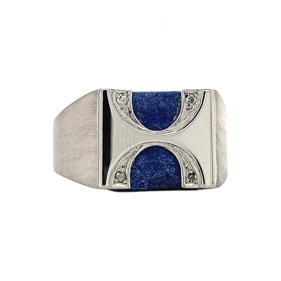 Vintage 14K White Gold Ring with Sodalite and Diamond