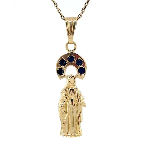 Vintage 14K Gold Mary Pendant with Sapphire