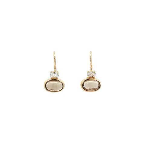Vintage 14K Gold Drop Earrings with Smoky Quartz and Topaz