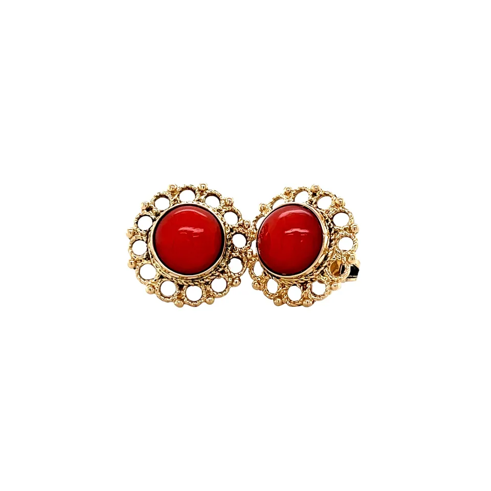Vintage 14K Gold Stud Earrings with Red Coral