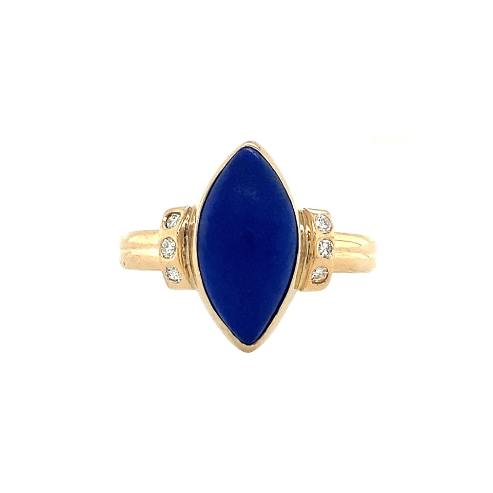 Vintage 14K Gold Ring with Lapis Lazuli and Diamond