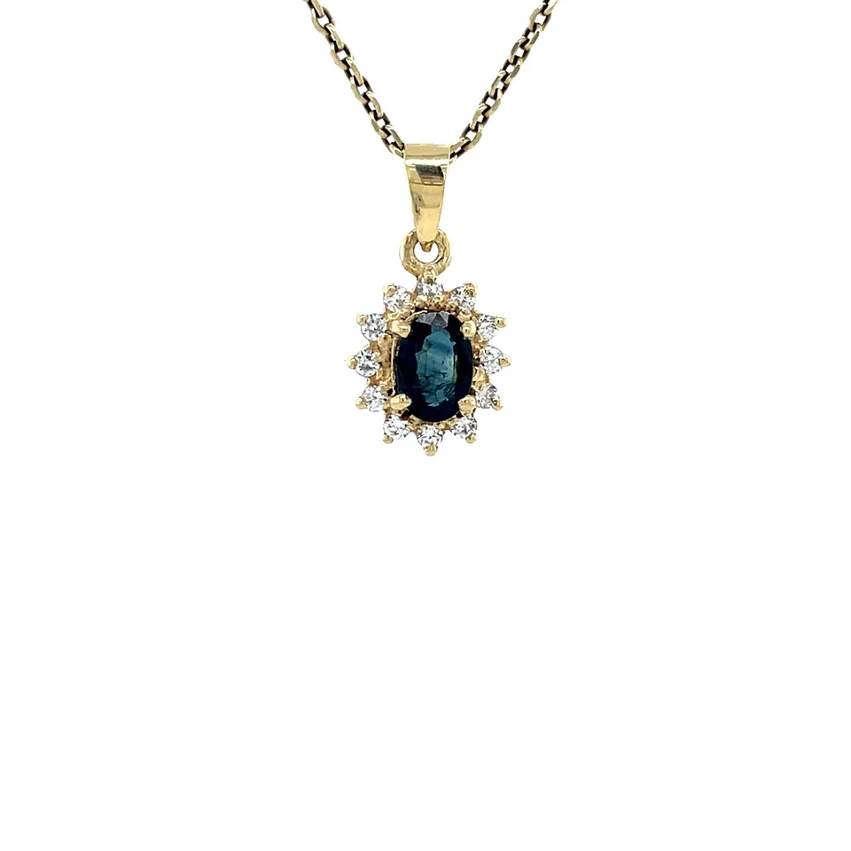 Vintage 14K Gold Cluster Pendant with Sapphire and Cubic Zirconia