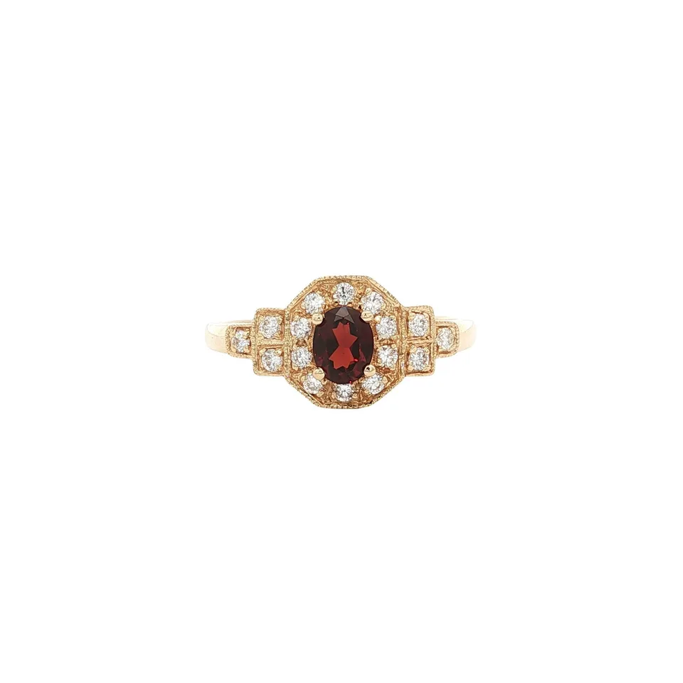 Vintage 14K Gold Ring with Garnet and Diamond