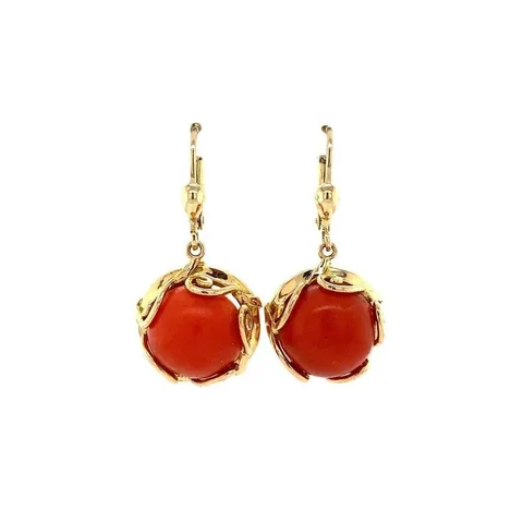 Vintage 14K Gold Drop Earrings with Red Coral