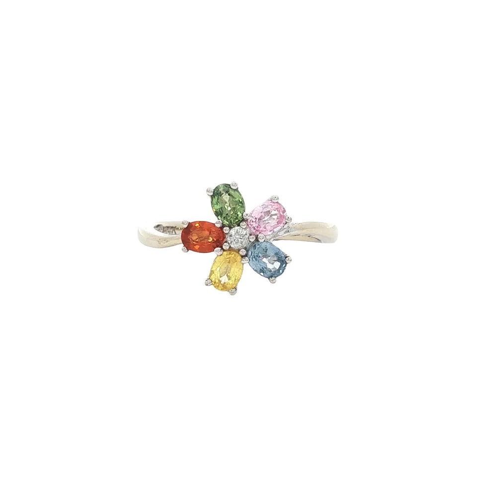 Vintage 14K White Gold Cluster Ring with Sapphire and Diamond