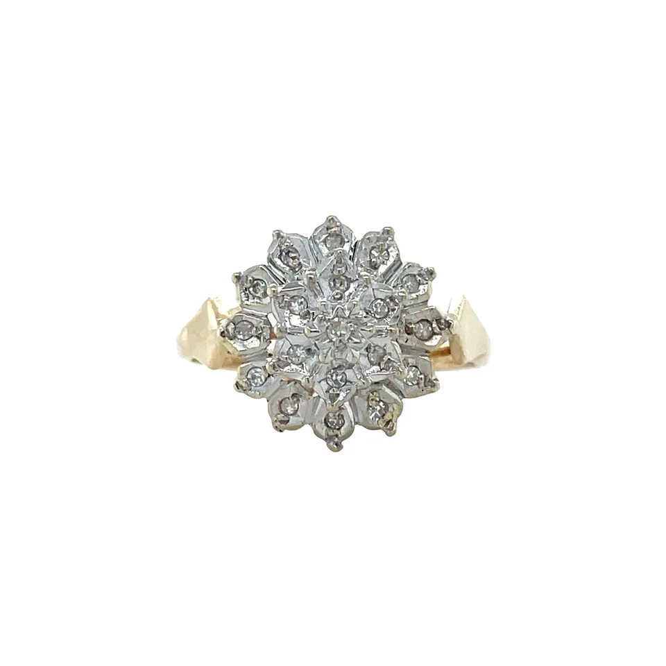 Vintage 14K Gold Dubbele Cluster Ring with Diamond