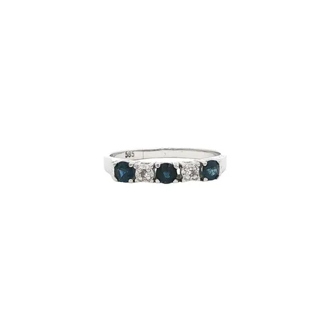 Vintage 14K White Gold Ring with Sapphire and Diamond