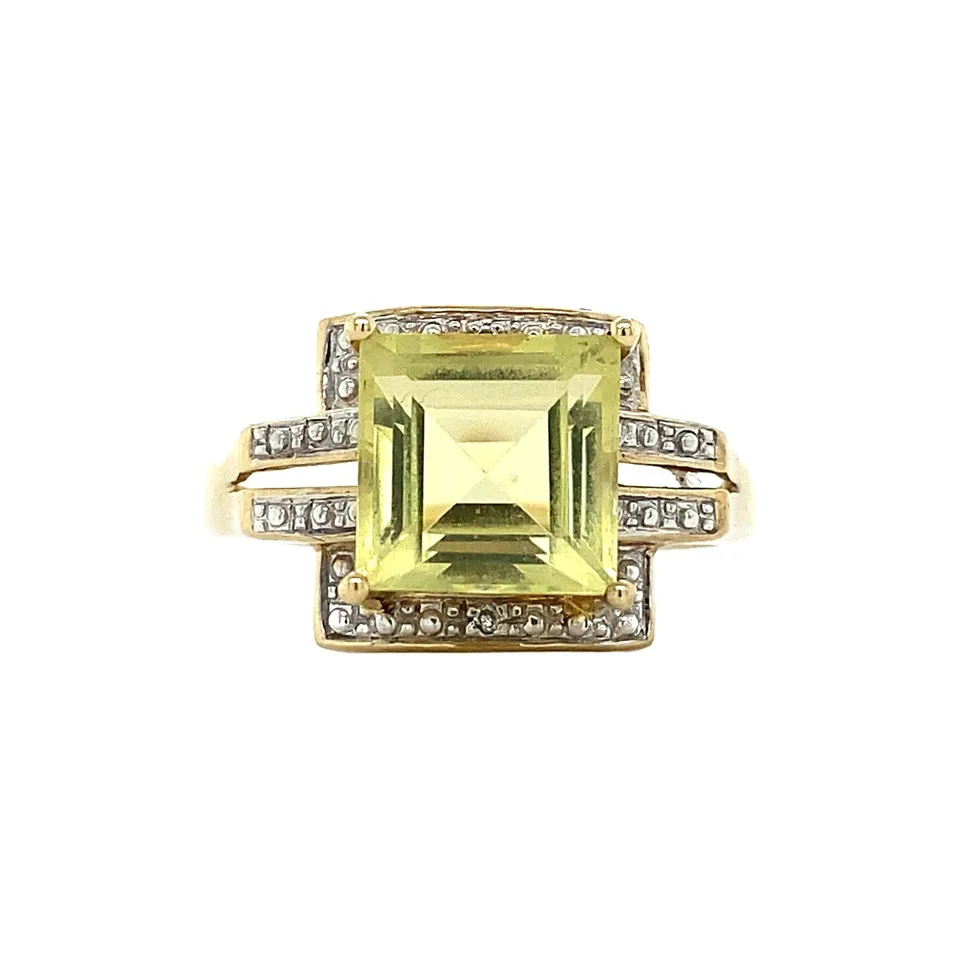 Vintage 9K Gold Ring with Lemonkwarts and Diamond