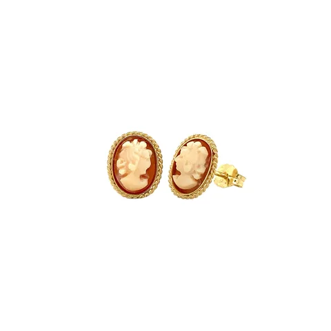 Vintage 14K Gold Stud Earrings with Cameo