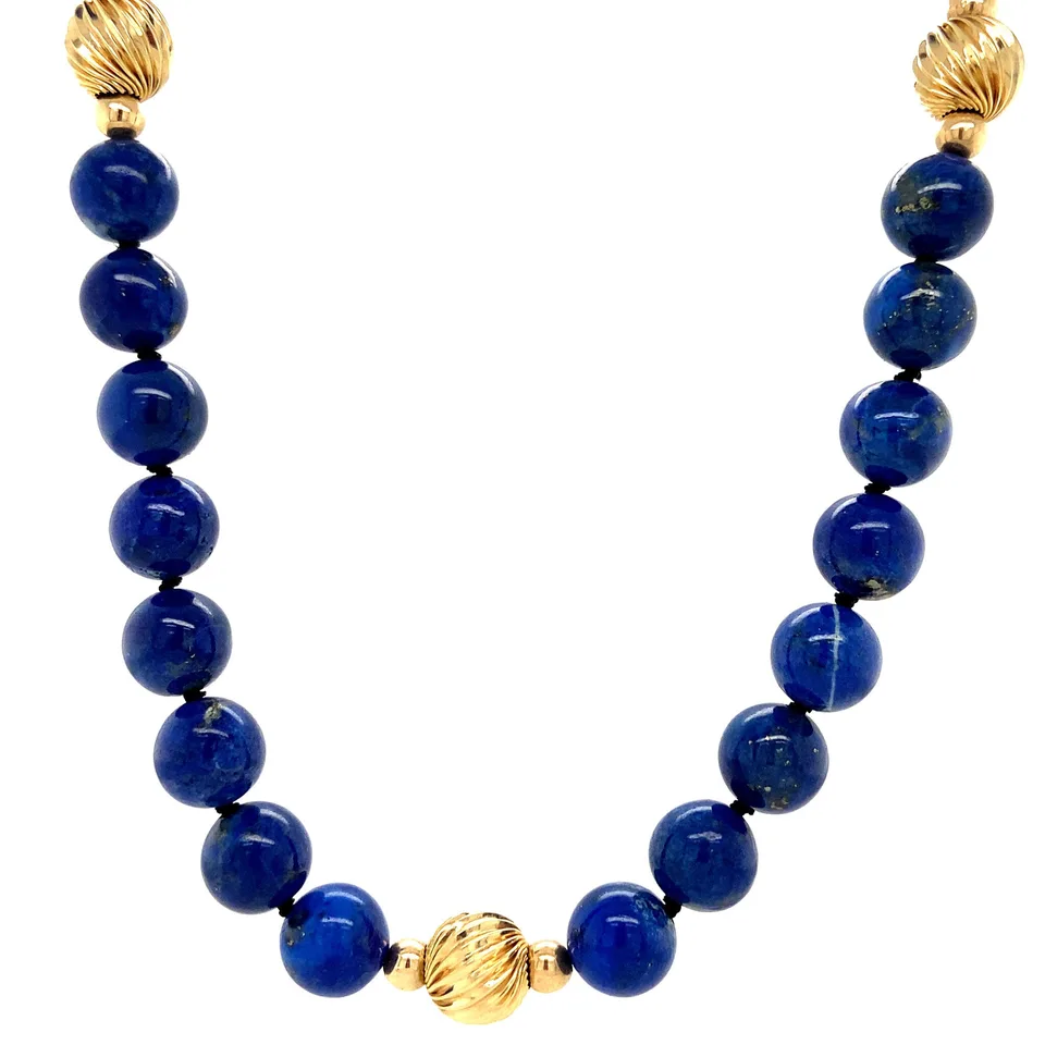 Vintage Lapis Necklace with 14K Gold Clasp 50 cm