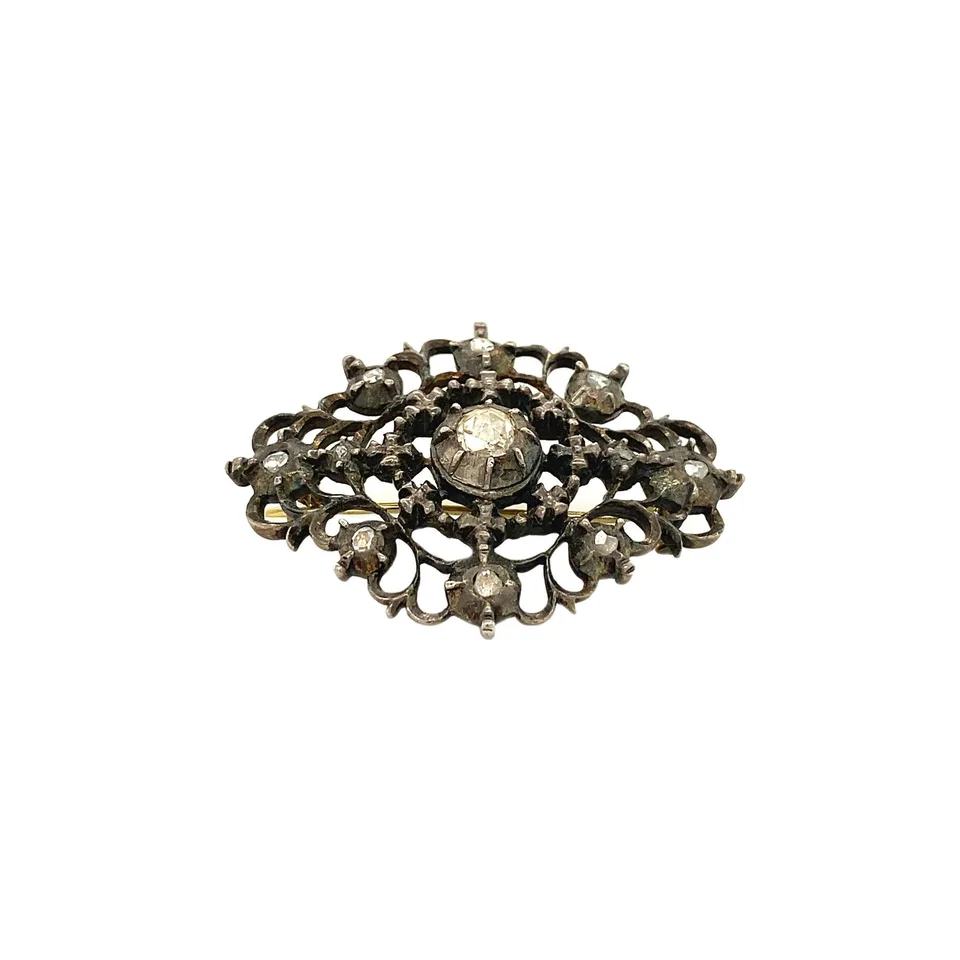 Vintage Silver Brooch with Rose Cut Diamond