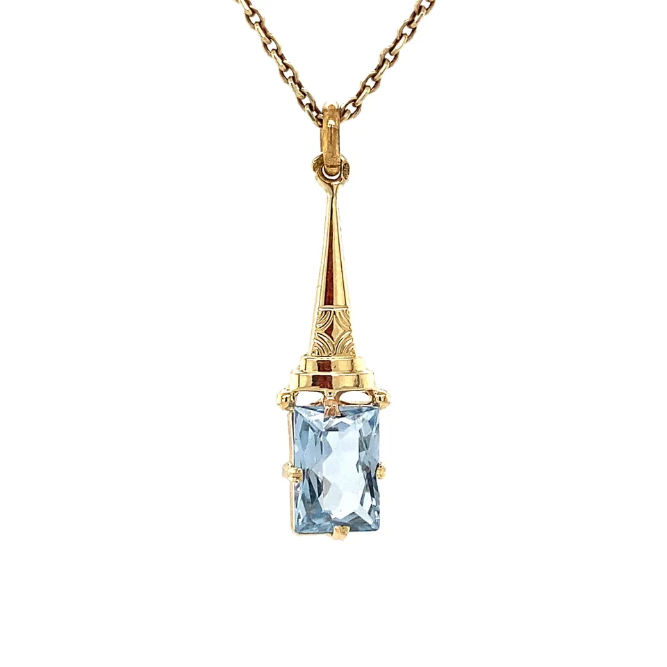Vintage 14K Gold Pendant with Blue Spinel