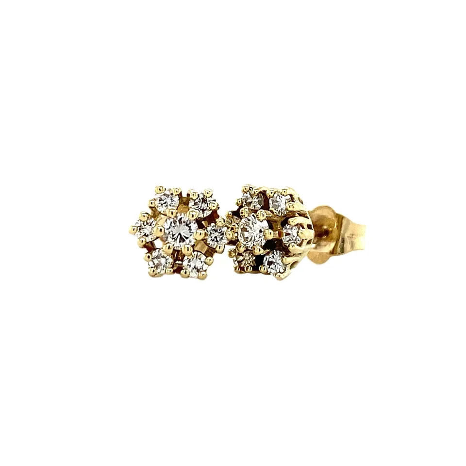 Vintage 14K Gold Cluster Stud Earrings with Diamond
