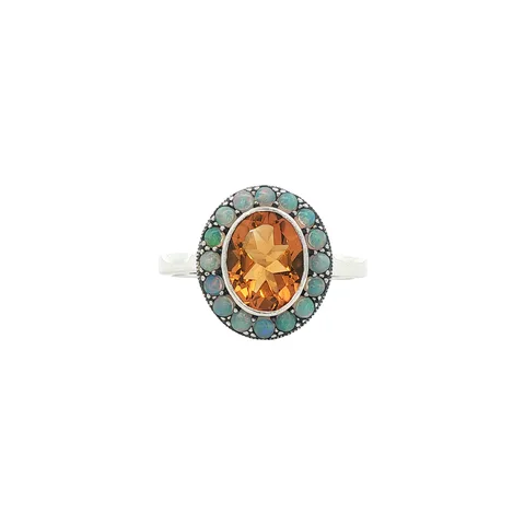 Vintage Sterling Silver Ring with Citrine and Opal