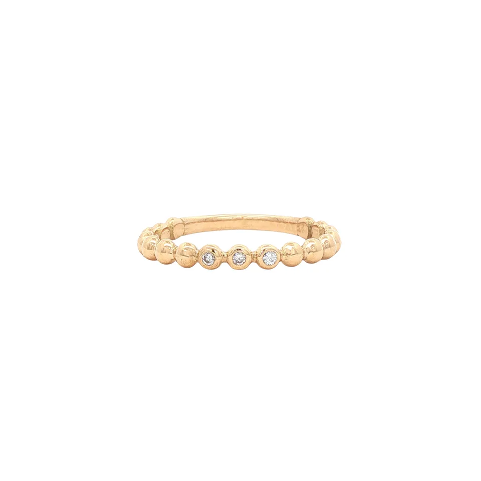 Vintage 14K Gold Bead Ring with Diamond