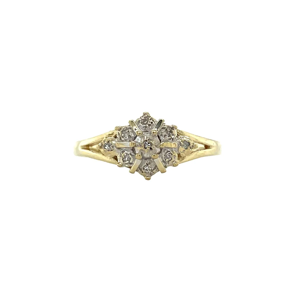 Vintage 14K Gold Cluster Ring with Diamond