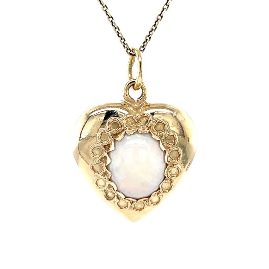Vintage 14K Gold Heart Pendant with Opal