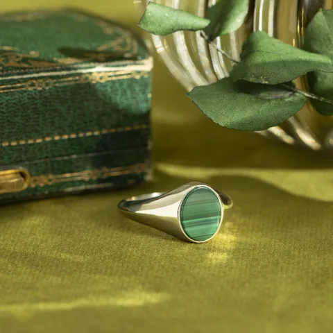 Vintage Twiggy Sterling Silver Ring XS, Royal Green