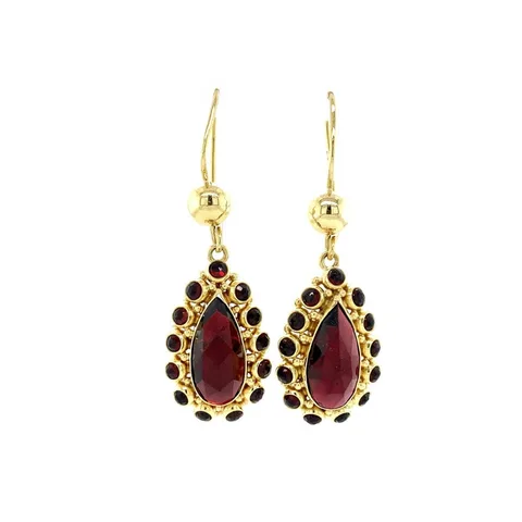 Vintage 14K Gold Drop Earrings with Garnet