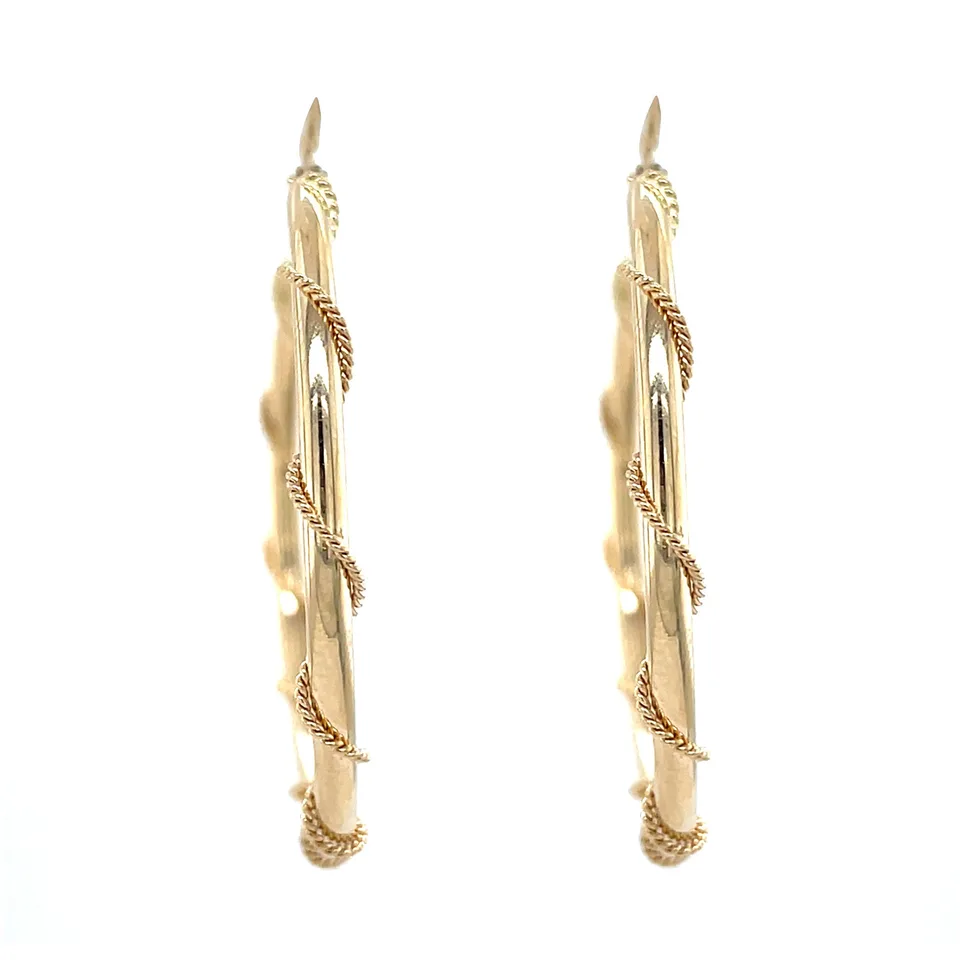 Vintage 14K Gold Fancy Hoop Earrings