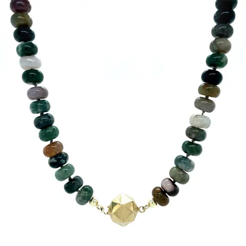 Vintage Aventurine and Agate Necklace with 14K Gold Clasp