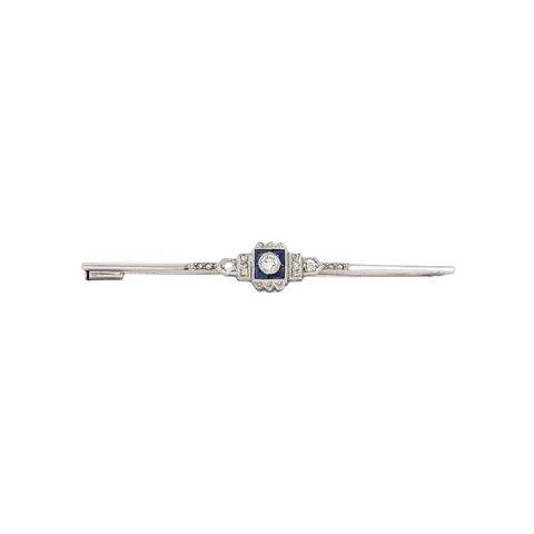 Vintage 18K White Gold Brooch with Sapphire and Diamond