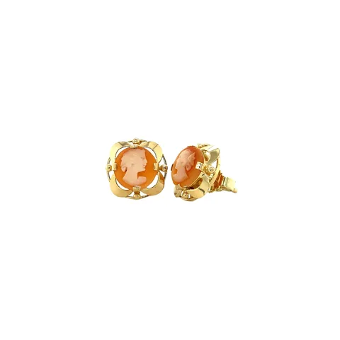 Vintage 14K Gold Stud Earrings with Cameo