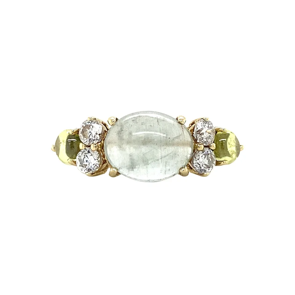 Vintage 14K Gold Ring with Moonstone, Cubic Zirconia and Glass