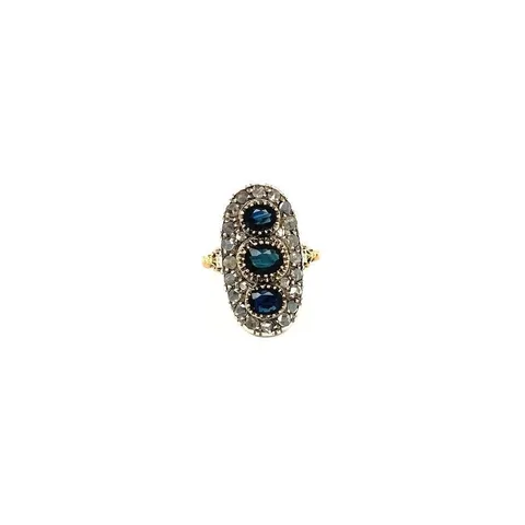 Vintage 18K Gold Princess Ring with Sapphire and Rose Cut Diamond