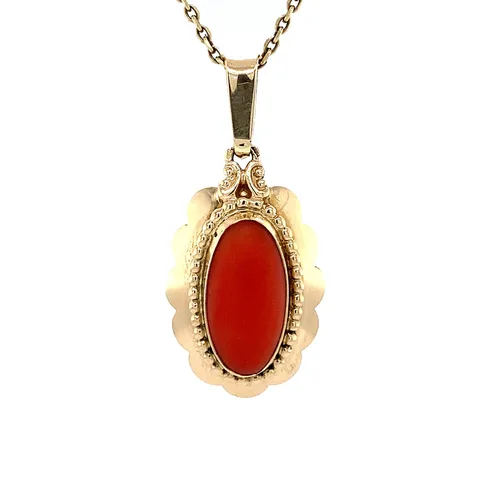 Vintage 14K Gold Pendant with Red Coral