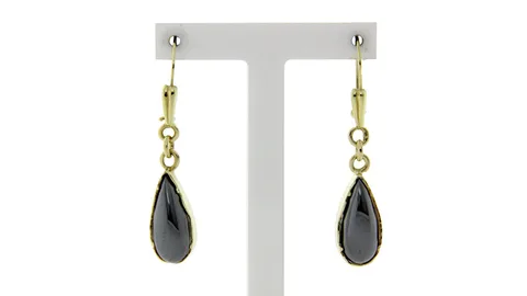 Vintage 14K Gold Drop Earrings with Hematite