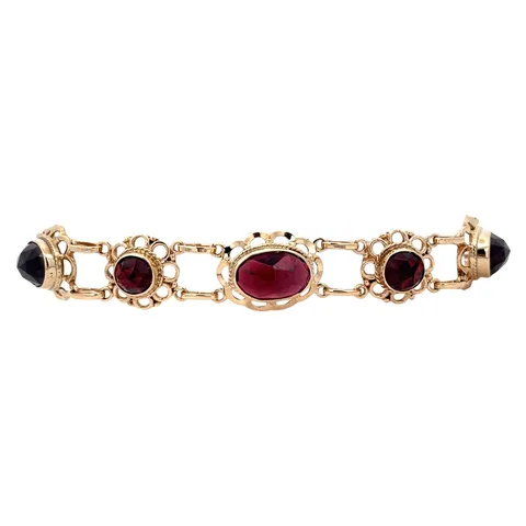 Vintage 14K Gold Boat Link Bracelet with Garnet