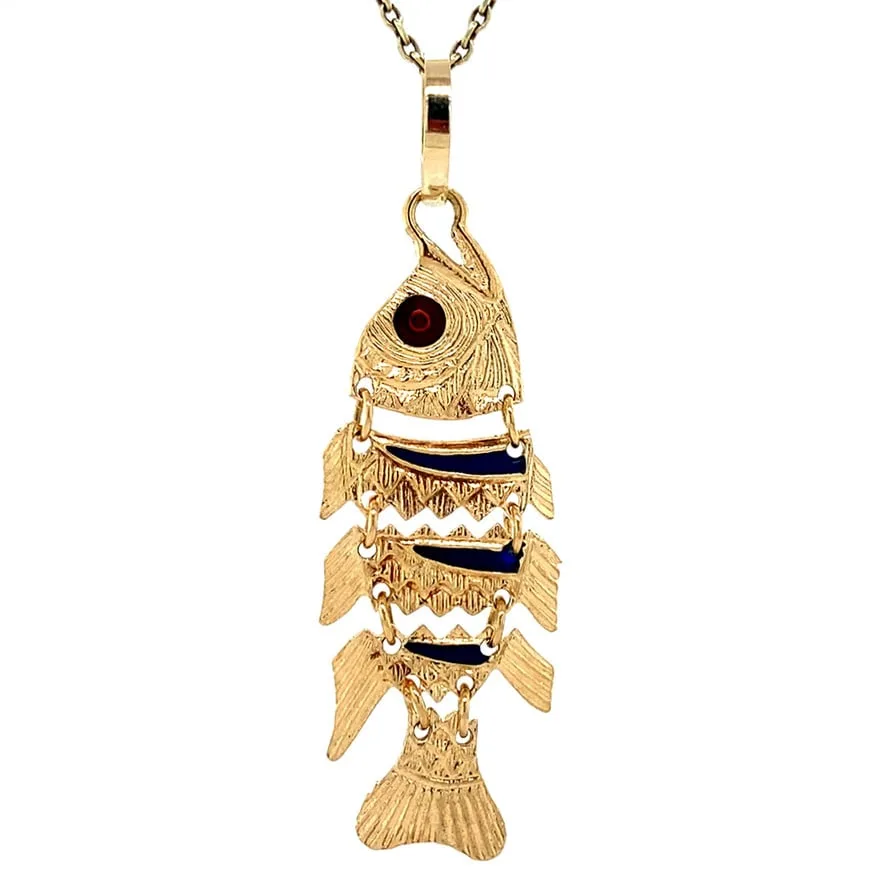 Vintage 18K Gold Fish Pendant with Enamel