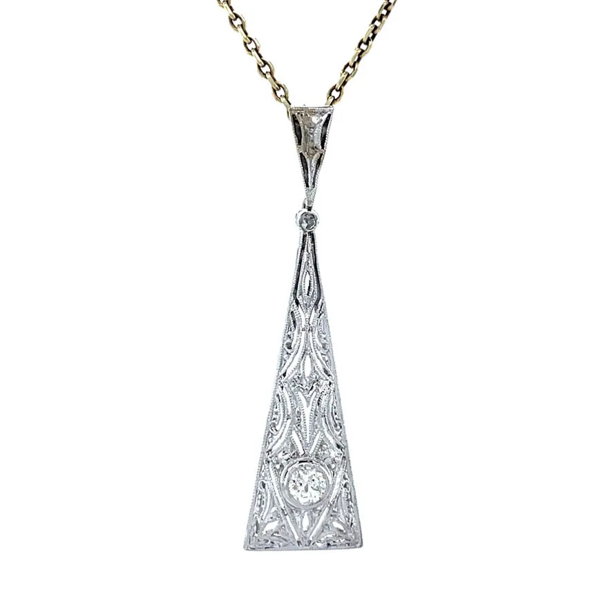 Vintage 14K White Gold Pendant with Diamond
