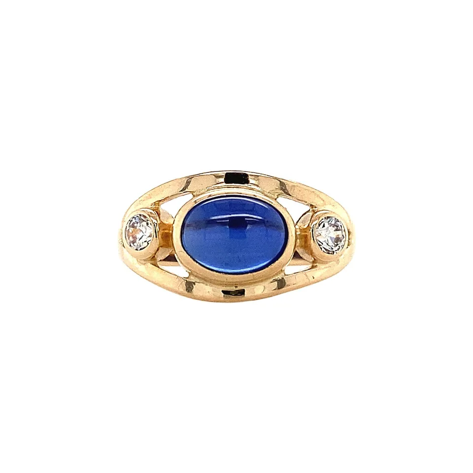 Vintage 14K Gold Ring with Sapphire and Cubic Zirconia
