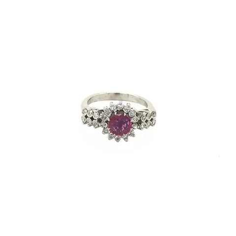 Vintage 14K White Gold Ring with Ruby and Diamond
