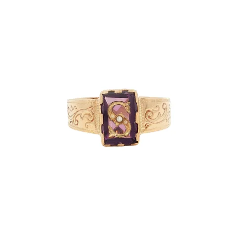 Vintage 14K Gold Ring with Colored Stone and Pearl