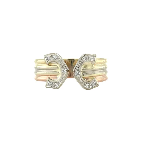 Vintage 14K Tricolor Gold Ring with Diamond
