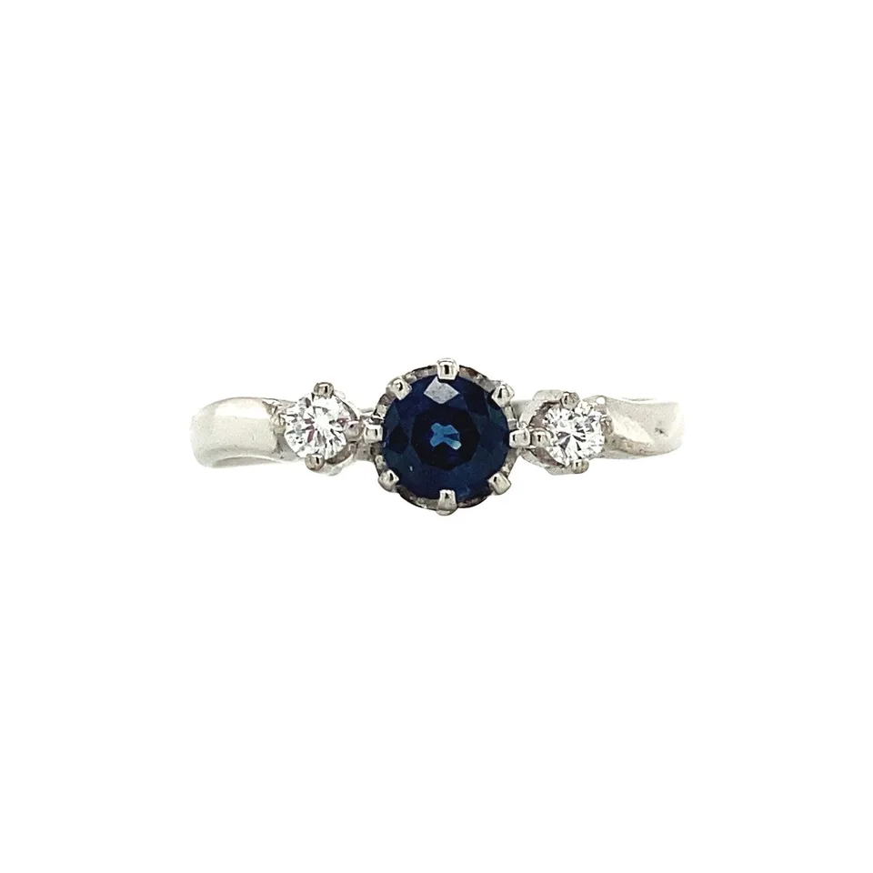 Vintage 14K White Gold Ring with Diamond and Sapphire