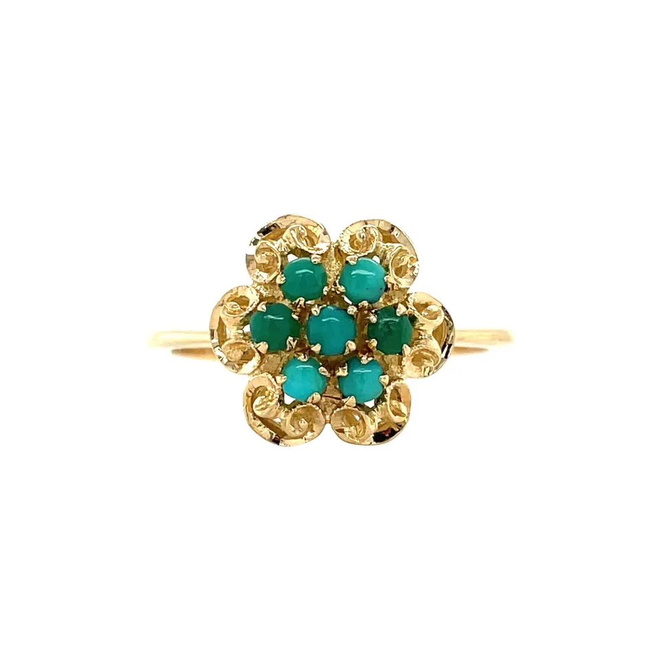 Vintage 18K Gold Cluster Ring with Turquoise