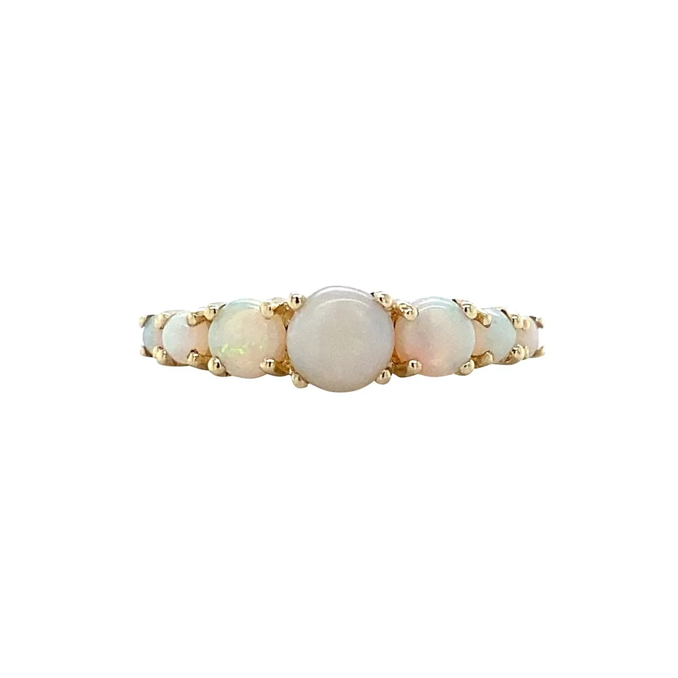 Vintage 9K Gold Half Eternity Ring with Opal
