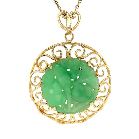 Vintage 14K Gold Pendant with Jade