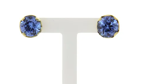 Vintage 14K Gold Stud Earrings with Synthetic Blue Spinel
