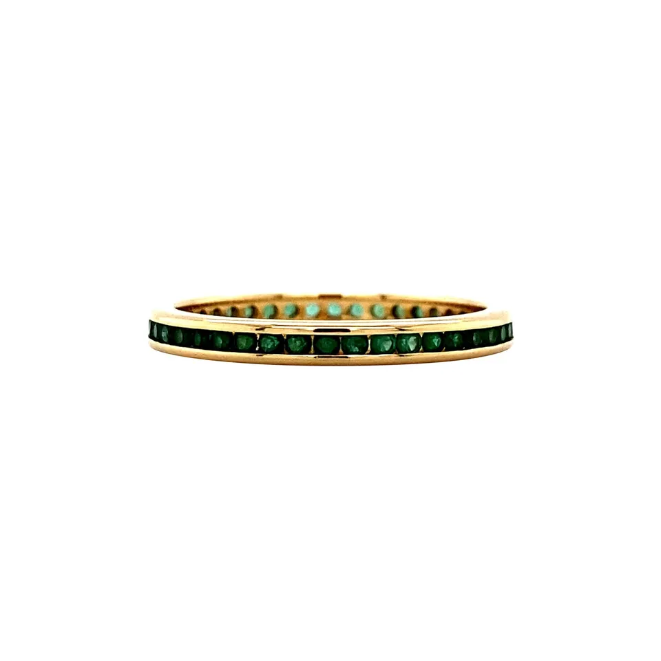 Vintage 18K Gold Alliance Ring with Natural Emerald