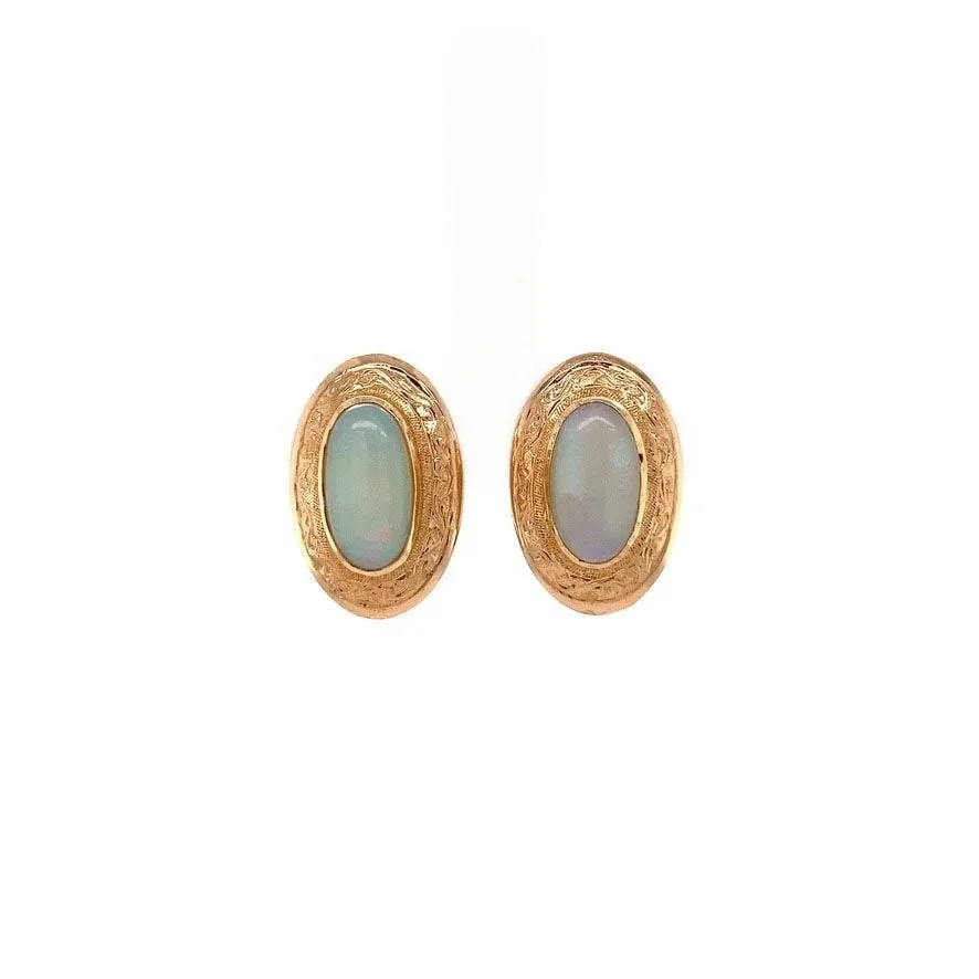 Vintage 18K Rose Gold Clip Earrings with Opal