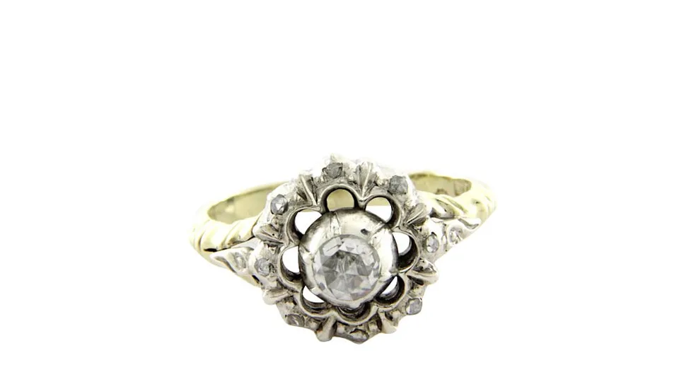 Vintage 14K Gold Ring Two Tone with Rose Cut Diamond