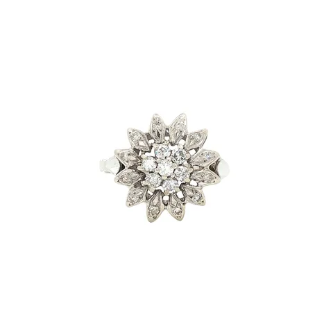 Vintage 14K White Gold Cluster Ring with Diamond