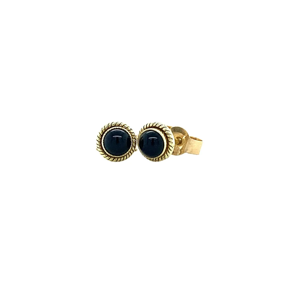 Vintage 14K Gold Stud Earrings with Onyx
